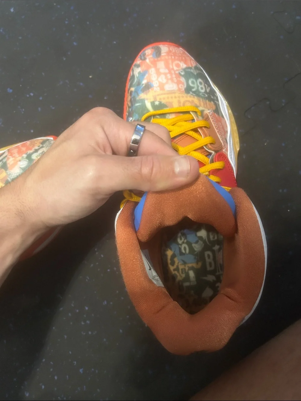 Nike Kyries Multicolor Graphic Athletic Sneakers with Yellow Laces